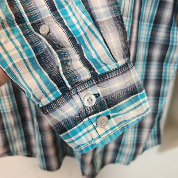 Cody James Saddle Ranch Turquoise Gray Plaid Button Down Size Large - Picture 10 of 16